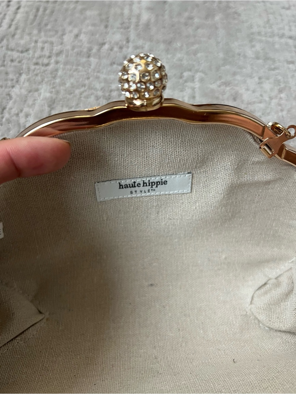 Haute Hippie Embroidered Shell Evening Bag with Gold Chain - Picture 13 of 13